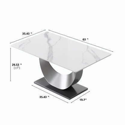 Dining table Modern white artificial stone top with crescent-shaped metal legs HouseOfZazla on Tampa Home & Garden Store