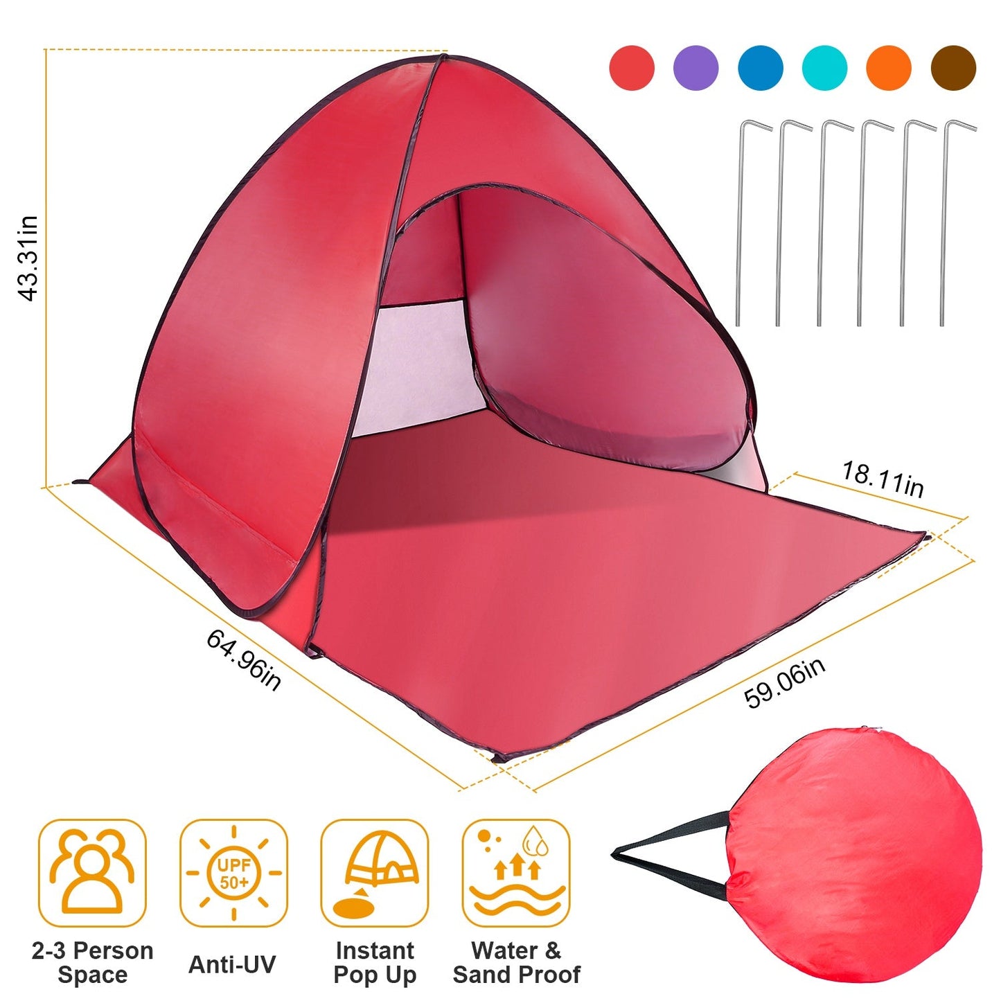 Pop-Up Beach Tent GemGear red anti-UV waterproof canopy for 2–3 people with net window on Tampa Home & Garden Store