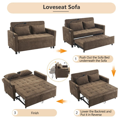 Pair of brown sleeper loveseats in fabric with pull-out bed by Unique Piece Furniture on Tampa Home & Garden Store