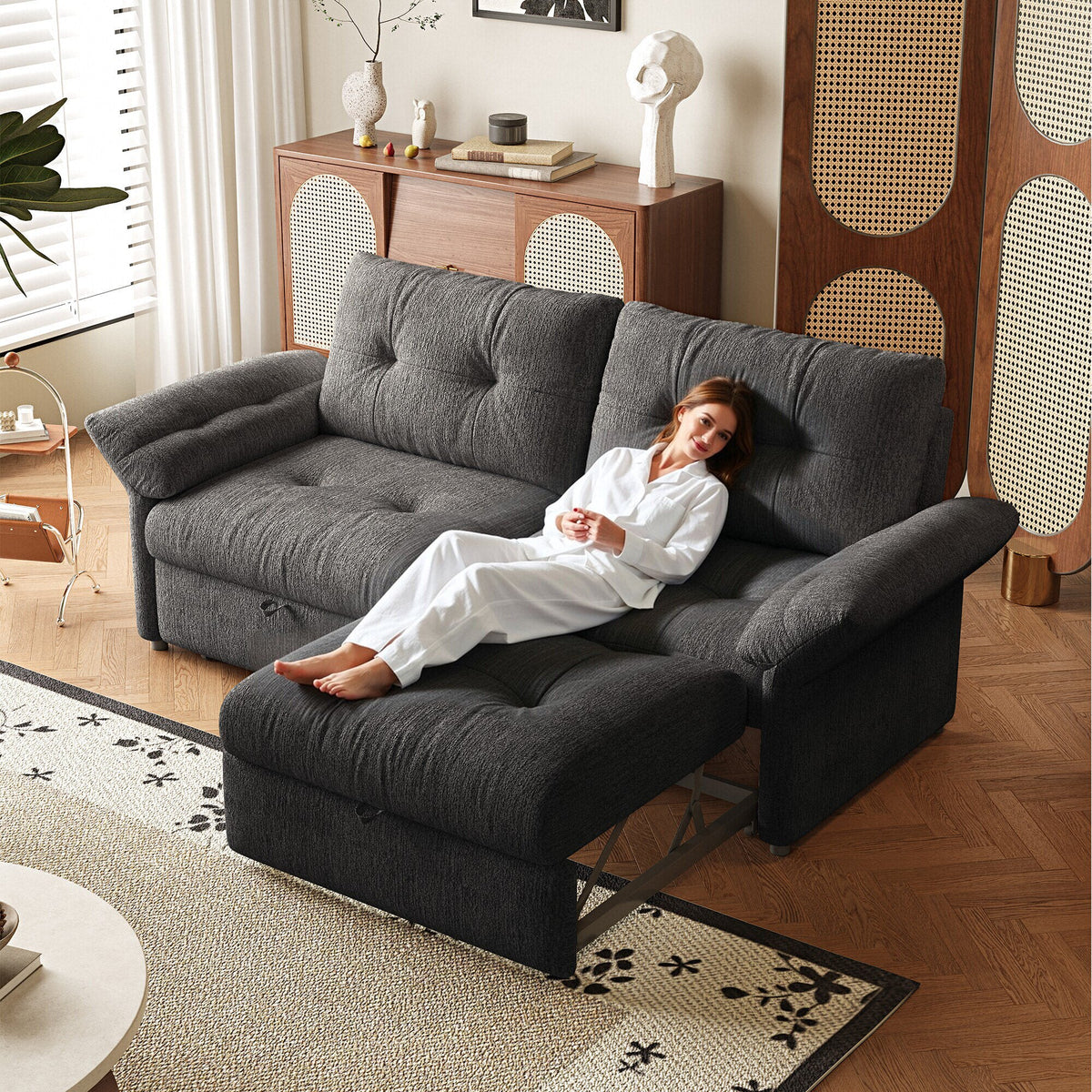 Multifunctional Plush Chenille Sofa and Bed Set