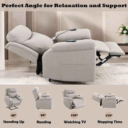 Chriki power motion recliner with lift, heating, massage chair in beige on Tampa Home & Garden Store