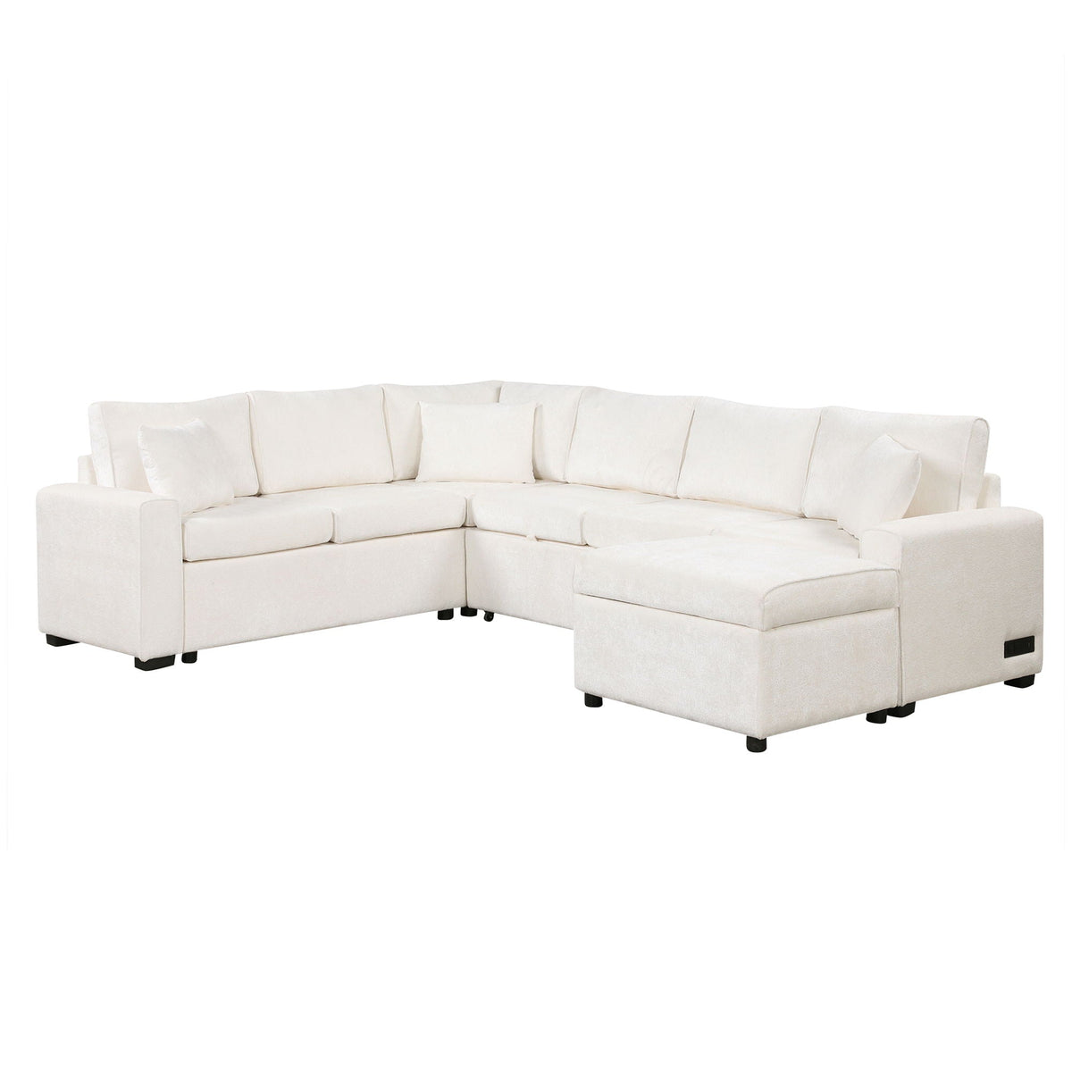 Sleeper sectional with storage ottoman in ivory fabric and cushions by HouseOfZazla on Tampa Home & Garden Store