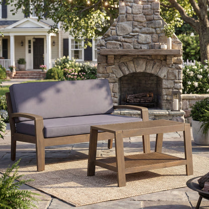 HouseOfZazla 2-Piece Outdoor Conversation Set Loveseat & Coffee Table with gray cushions on Tampa Home & Garden Store