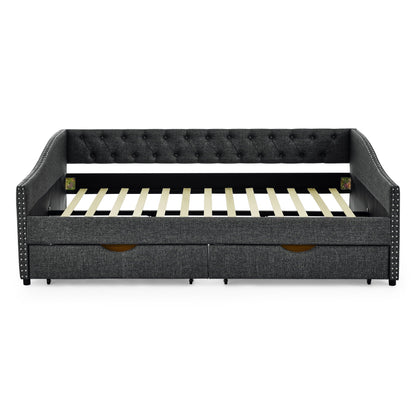 Upholstered Tufted Daybed with Storage Drawers