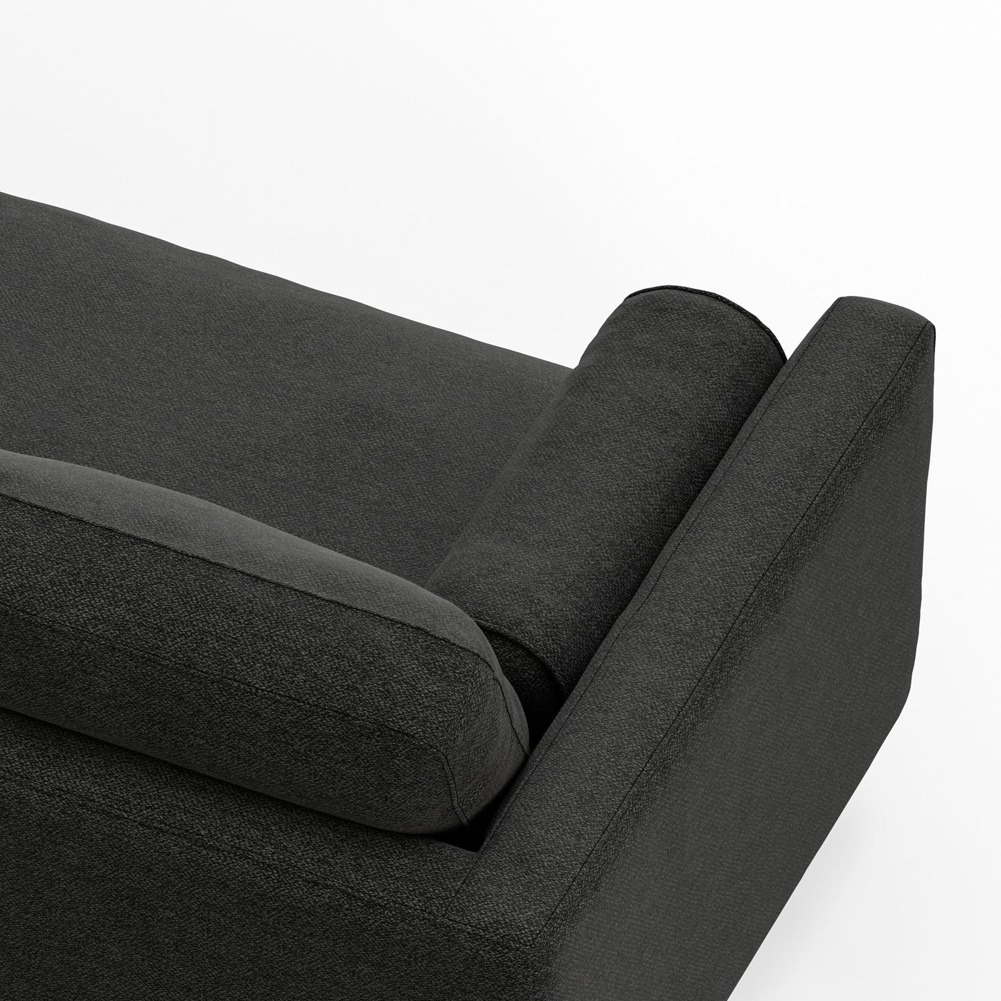 Morrison Upholstered Sectional Sofa in dark gray textured fabric; closeup of cushions on Tampa Home & Garden Store
