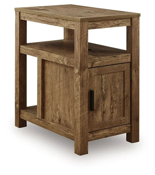 Fendenmore Chair Side End Table rustic oak finish with open shelf and cabinet on Tampa Home & Garden Store