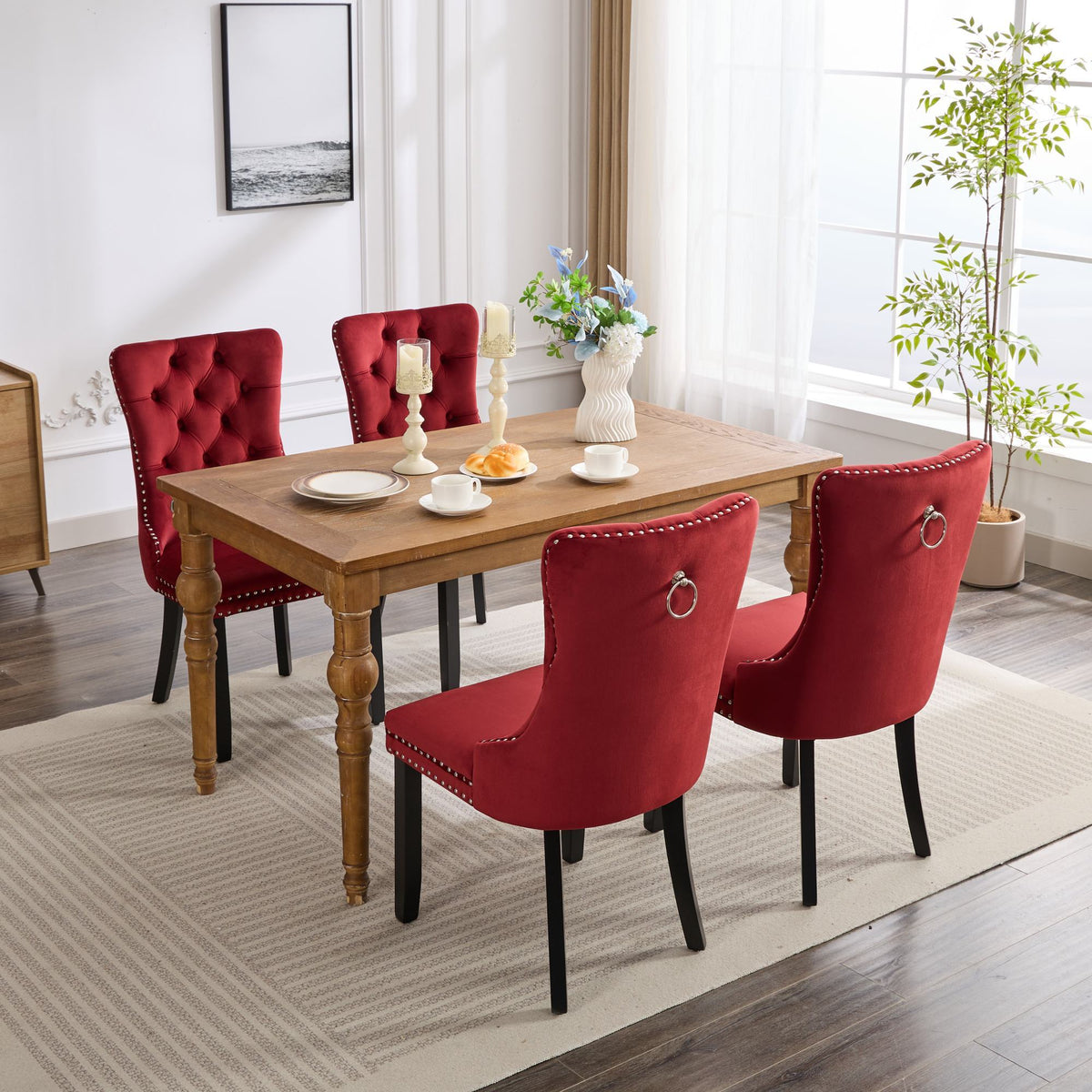 Classic Velvet Dining Chairs with Solid Wood Legs Burgundy Set of 2 by HouseOfZazla on Tampa Home & Garden Store