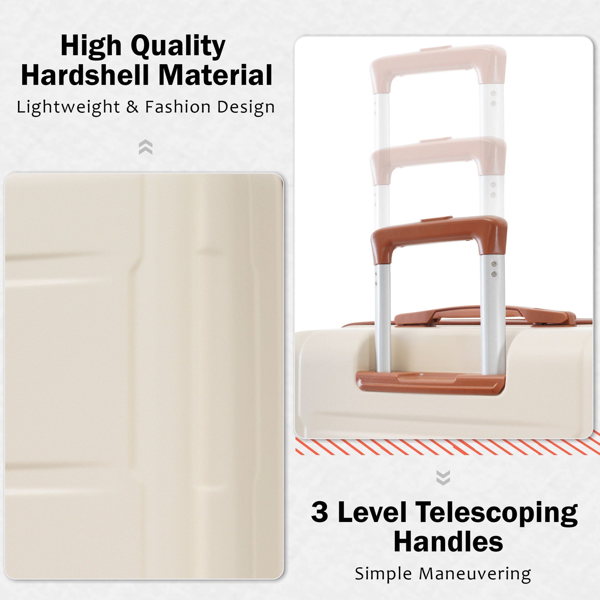 2pc hardshell luggage set beige ABS with three-level telescoping handles HouseOfZazla on Tampa Home & Garden Store