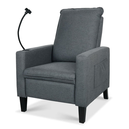Gray fabric recliner chair with cup holder and mobile phone holder on Tampa Home & Garden Store