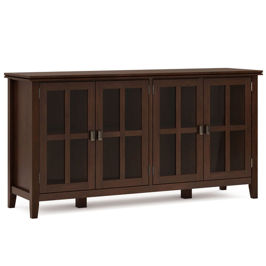 Artisan Wide 4-Door Storage Cabinet in dark espresso wood with glass doors HouseOfZazla on Tampa Home & Garden Store