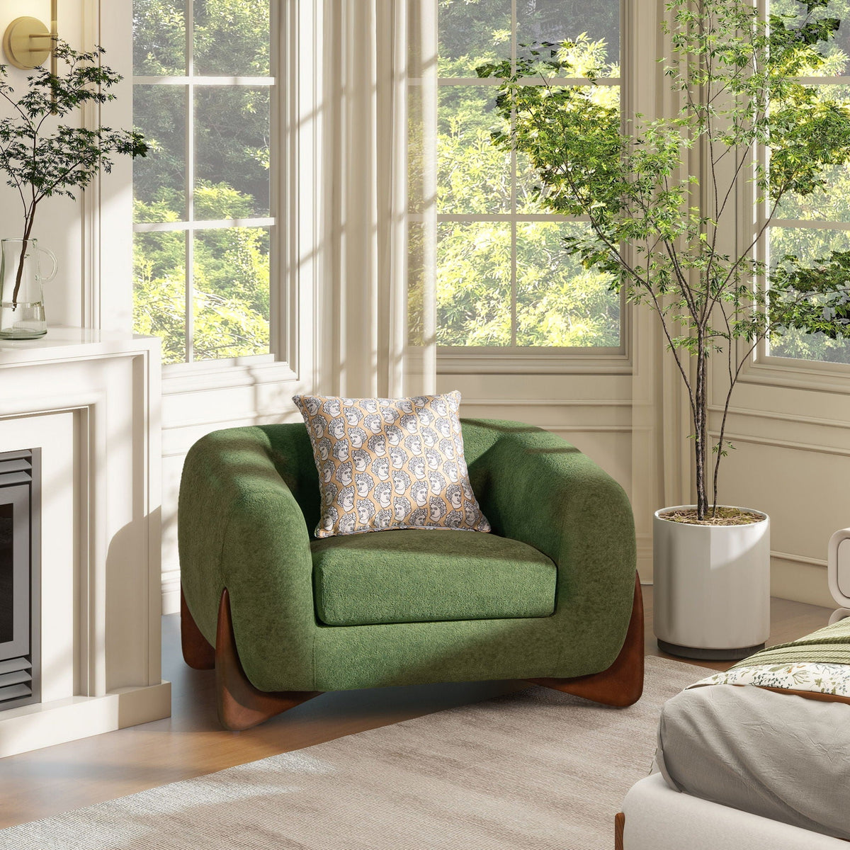 Emerald green sherpa arm chair with removable face-pattern cushion by HouseOfZazla on Tampa Home & Garden Store