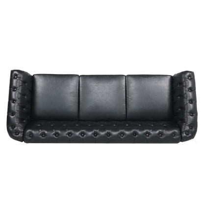 Black Chesterfield Sofa and Soft PU Rolled Arms