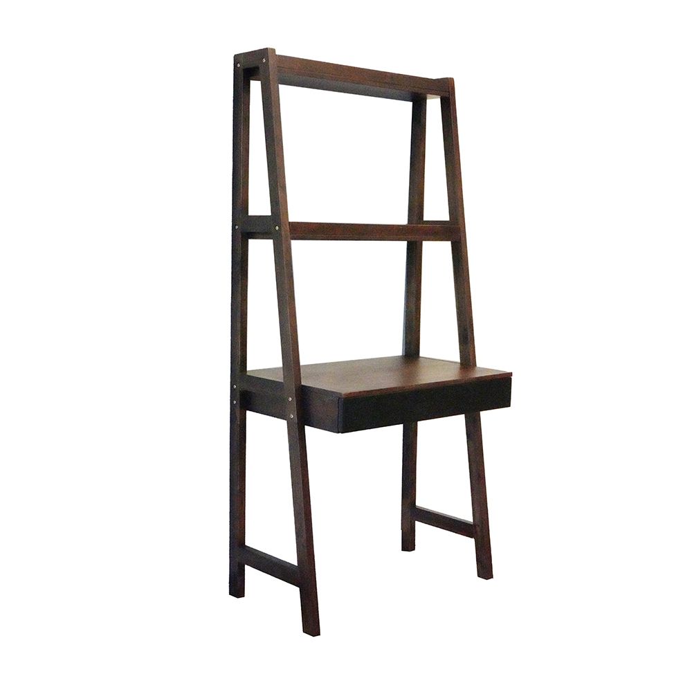 Ladder style computer desk in natural brown wood with two-tier display shelf HouseOfZazla on Tampa Home & Garden Store