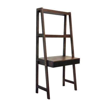 Ladder style computer desk in natural brown wood with two-tier display shelf HouseOfZazla on Tampa Home & Garden Store
