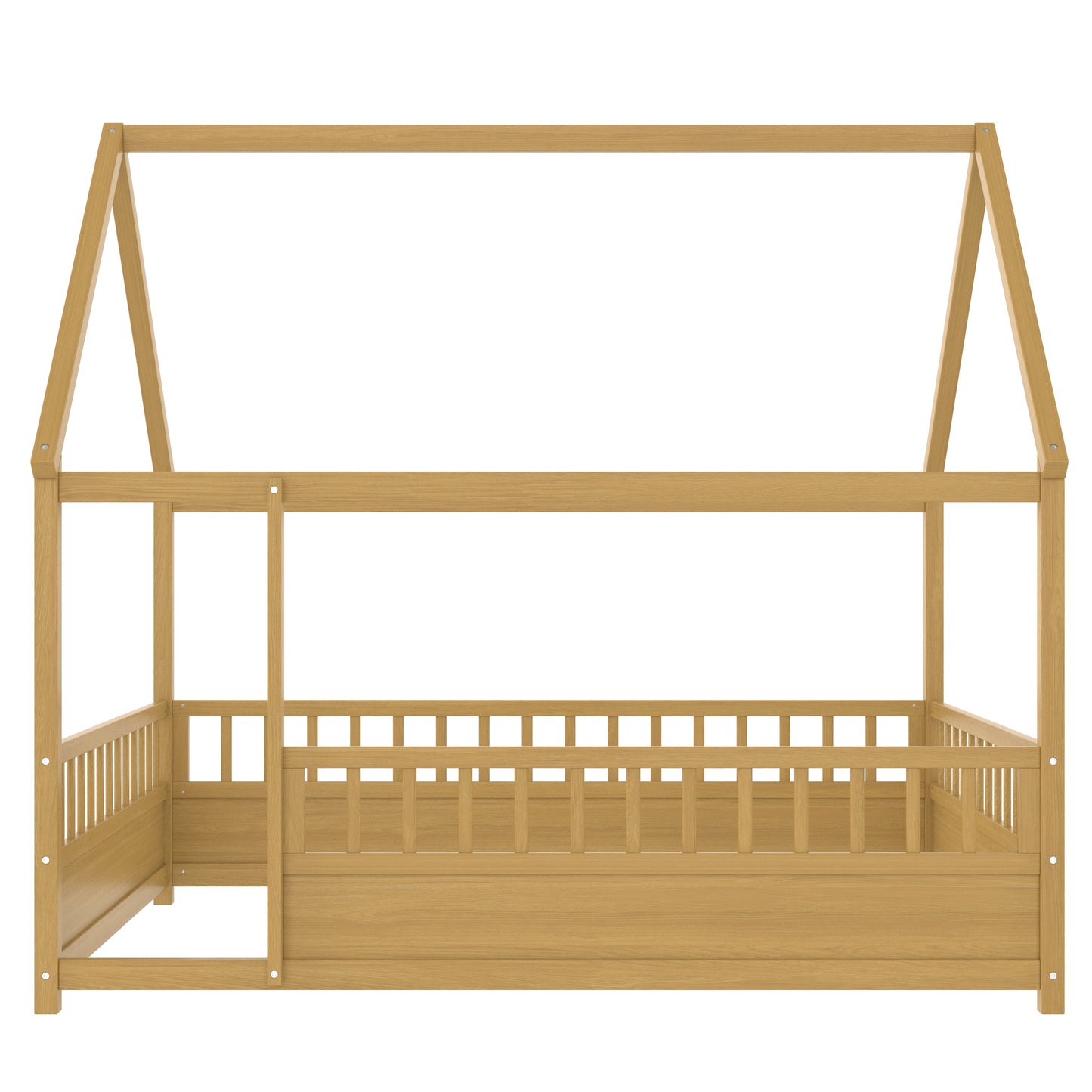 Full Size Wooden Bed with House Roof Frame in natural finish on Tampa Home & Garden Store