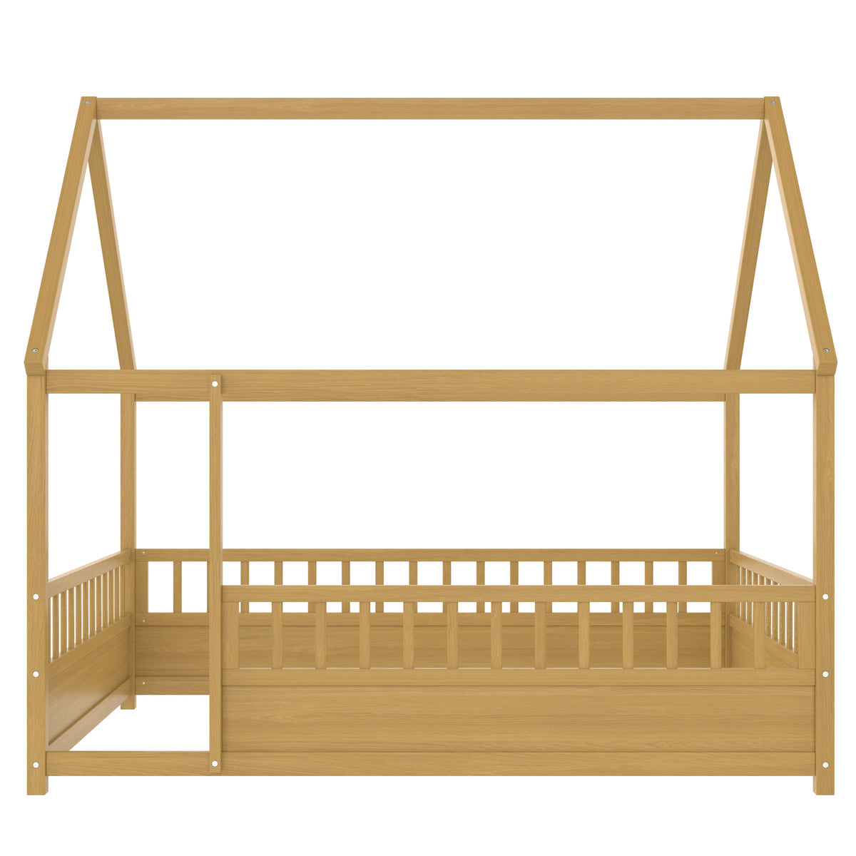 Full Size Wooden Bed with House Roof Frame in natural finish on Tampa Home & Garden Store