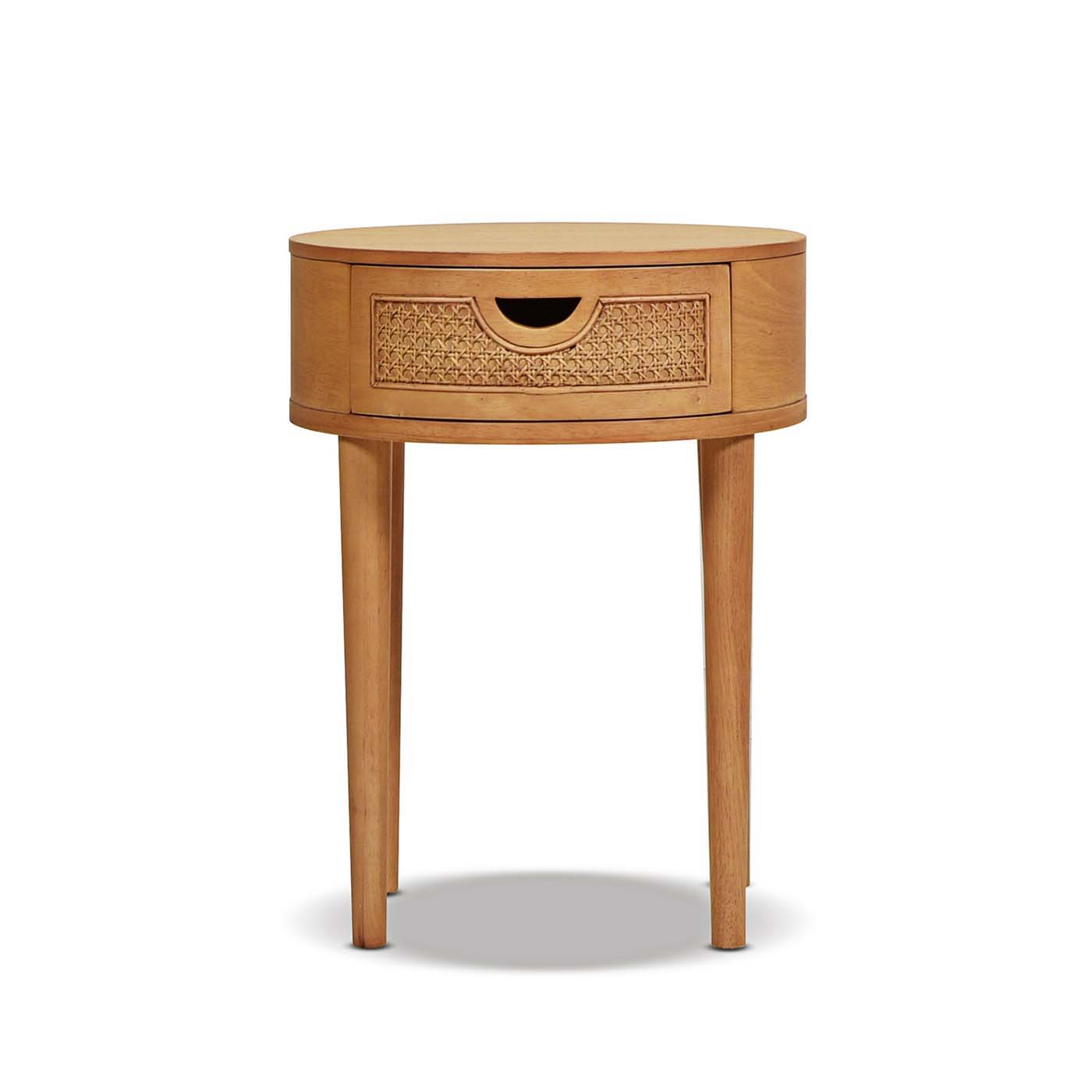 Cabana Round Cane Storage Side Table natural brown oak with woven cane drawer HouseOfZazla on Tampa Home & Garden Store