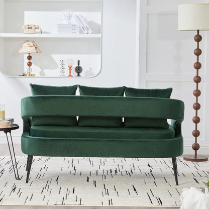 Open Back Loveseat Settee With Three Pillows