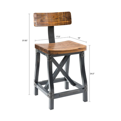Industrial Counter Stool with Back Acacia Amber