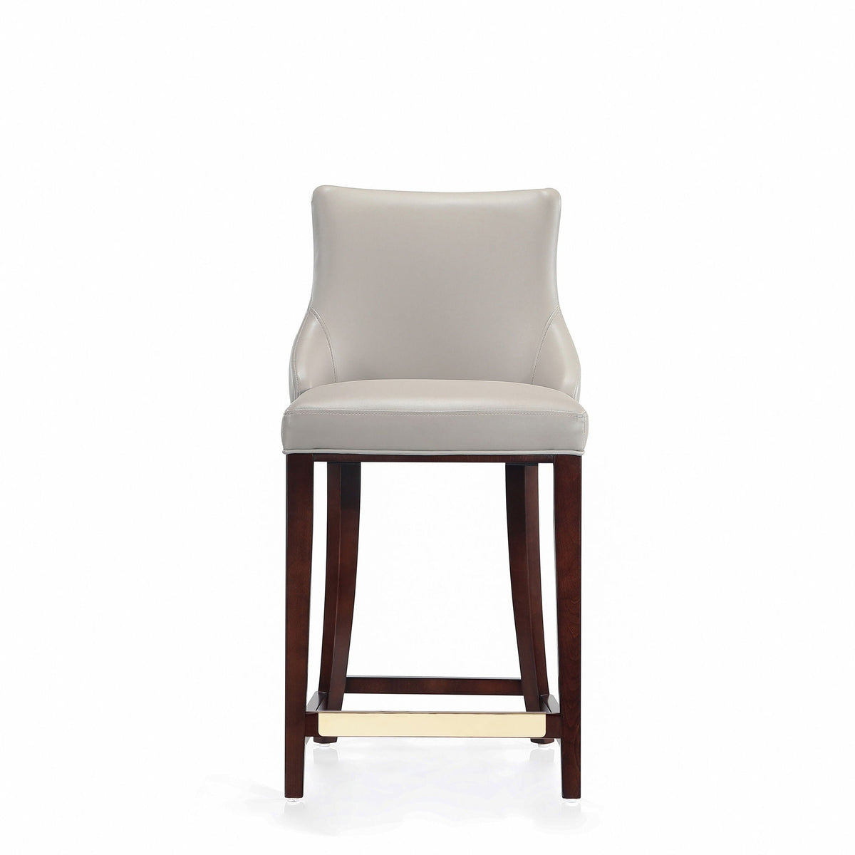 Shubert Counter Stool leather seat and back dark wood legs with brass footrest HouseOfZazla on Tampa Home & Garden Store
