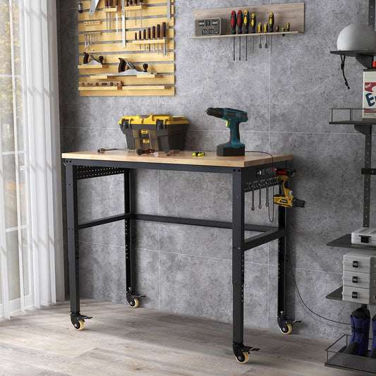 Mesa de trabajo ajustable de 48 pulgadas con tomas de corriente - Natural