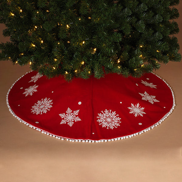 48" Red Felt Pom Pom Tree Skirt - Tampa Home & Garden Store