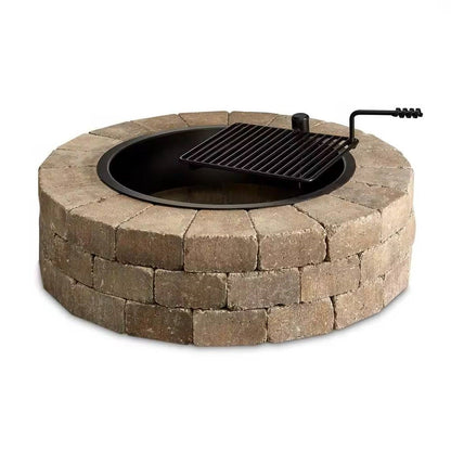 48-in Outdoor Round Concrete Block Stone Fire Pit Kit with Cooking Grill Grate - Tampa Home & Garden Store