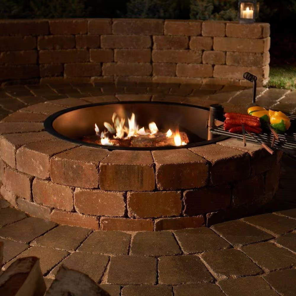 48-in Outdoor Round Concrete Block Stone Fire Pit Kit with Cooking Grill Grate - Tampa Home & Garden Store