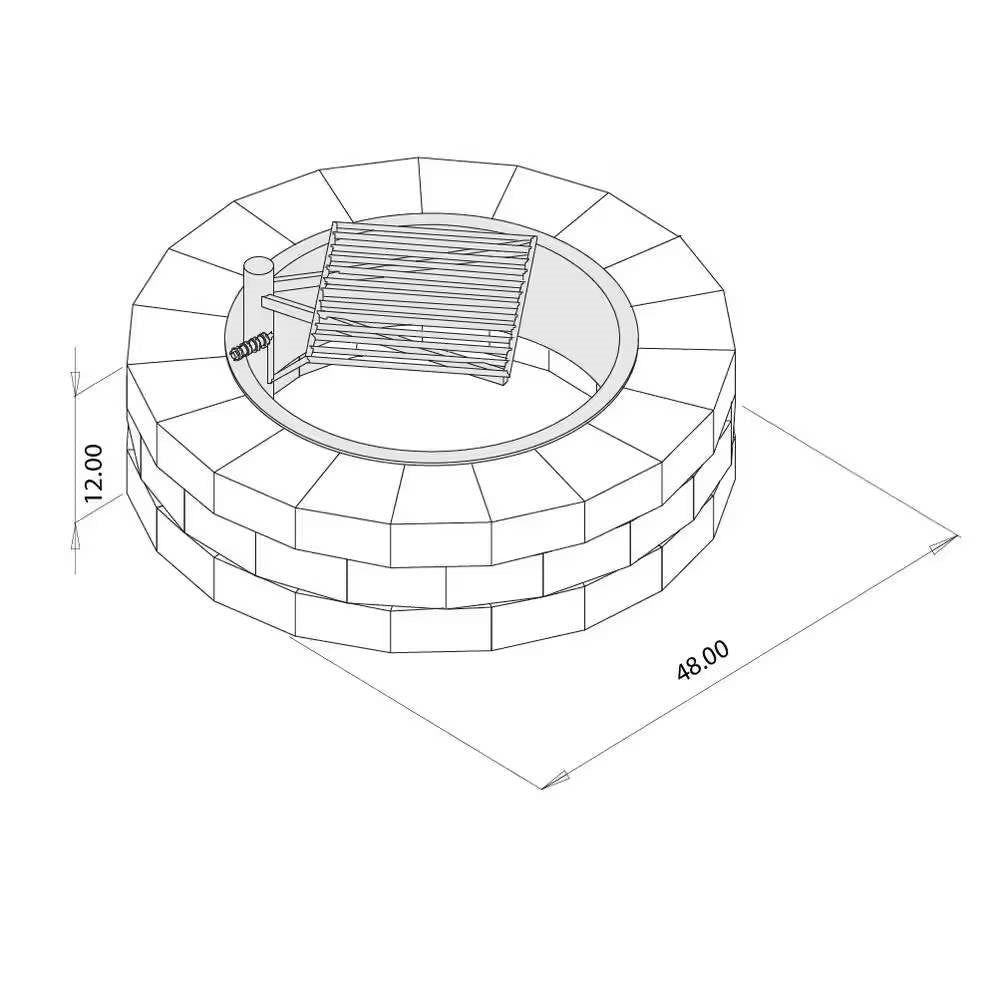 48-in Outdoor Round Concrete Block Stone Fire Pit Kit with Cooking Grill Grate - Tampa Home & Garden Store