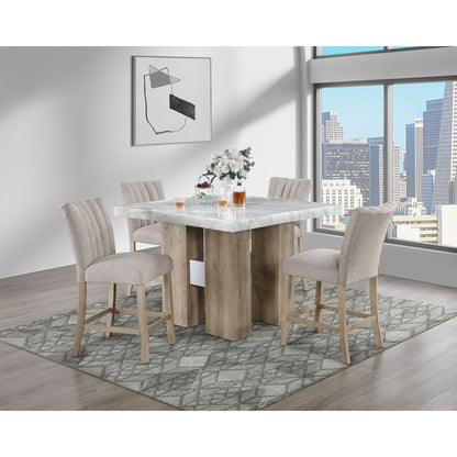Mikha Bar Table with extra thick white marble top and light brown wood base on Tampa Home & Garden Store