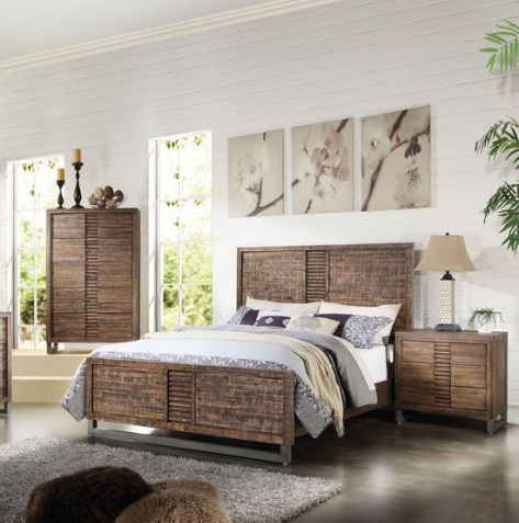 Andria Reclaimed Oak Finish Queen Bed with matching nightstands and dresser set by HouseOfZazla on Tampa Home & Garden Store