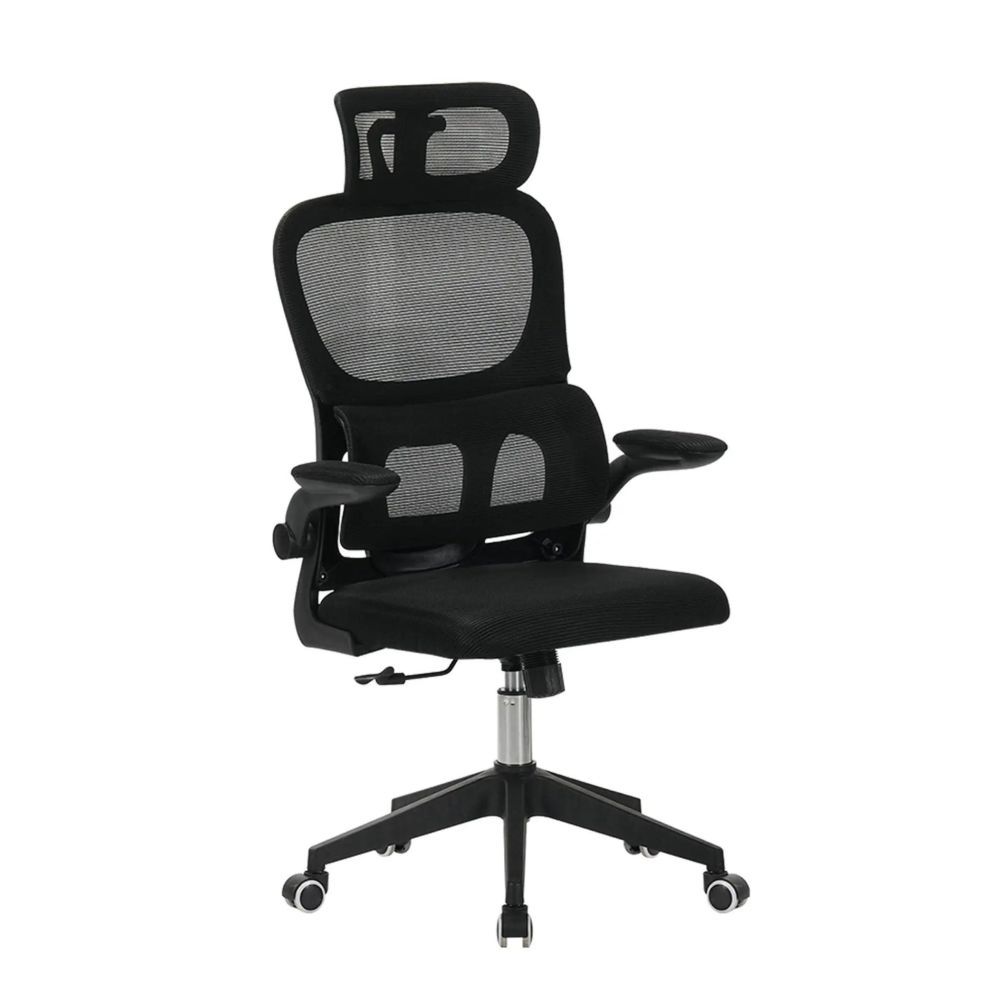 Ergonomic high-back swivel chair with tilt and 3D headrest, black mesh on Tampa Home & Garden Store