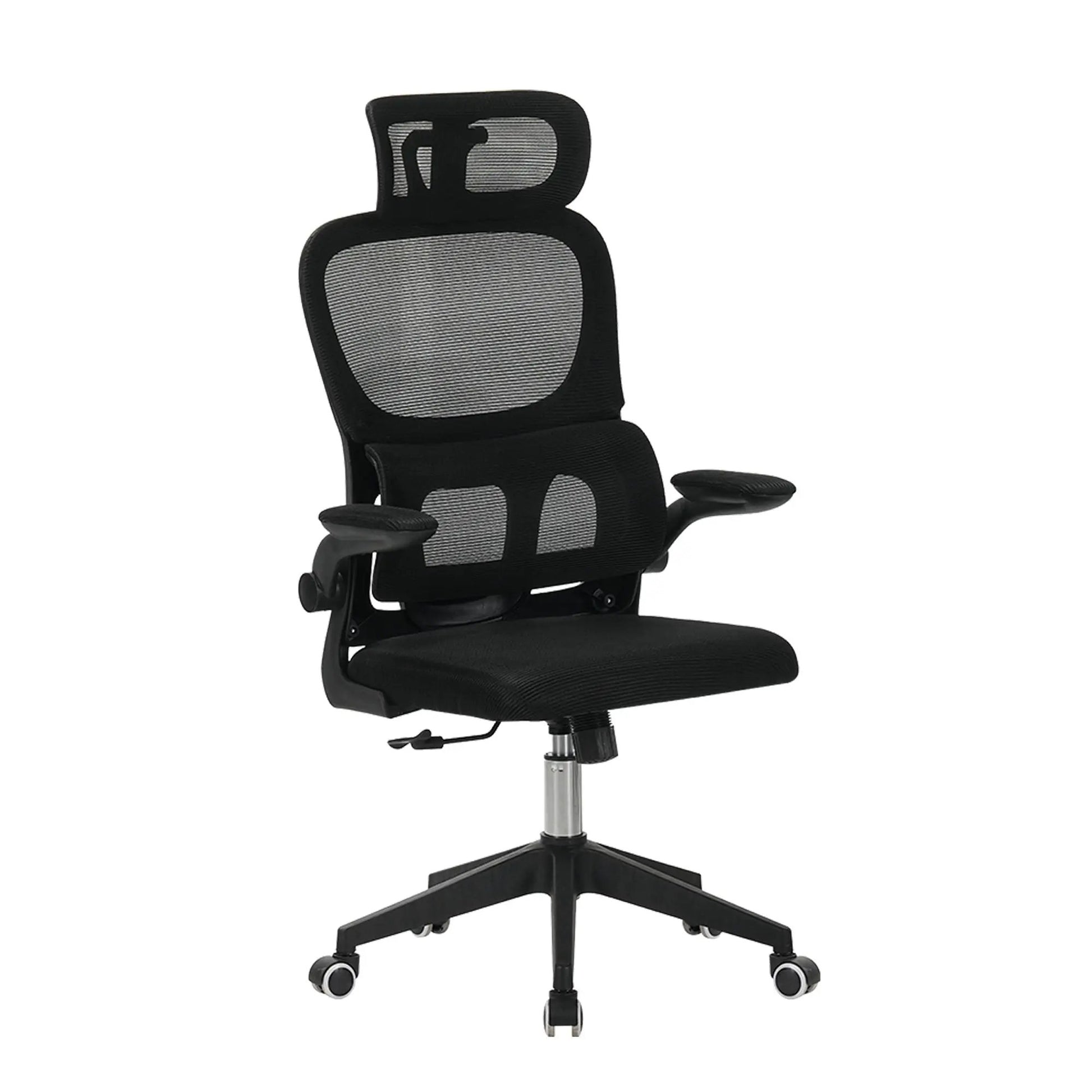 Ergonomic high-back swivel chair with tilt and 3D headrest, black mesh on Tampa Home & Garden Store