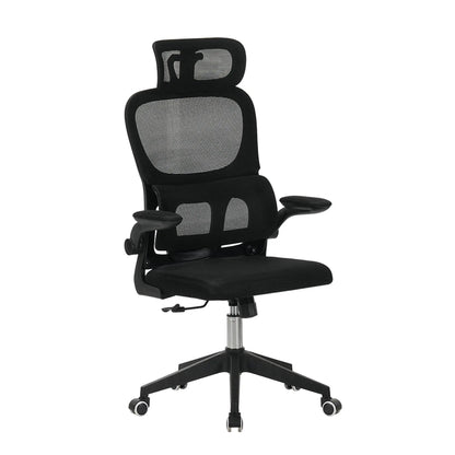 Ergonomic high-back swivel chair with tilt and 3D headrest, black mesh on Tampa Home & Garden Store