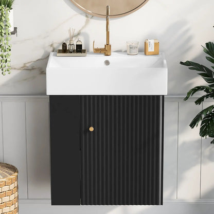 Compact Modern Floating Vanity with Ceramic Basin