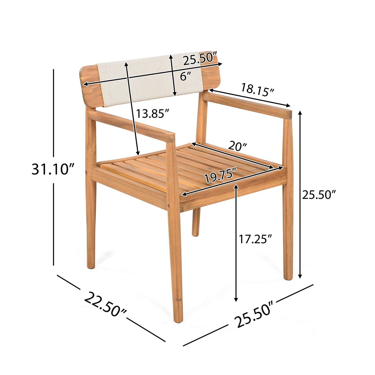 Set of Two Braided Acacia Outdoor Dining Chairs