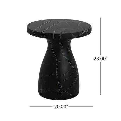 HouseOfZazla travertine round side table, black with white veining, 20in dia, 23in h on Tampa Home & Garden Store