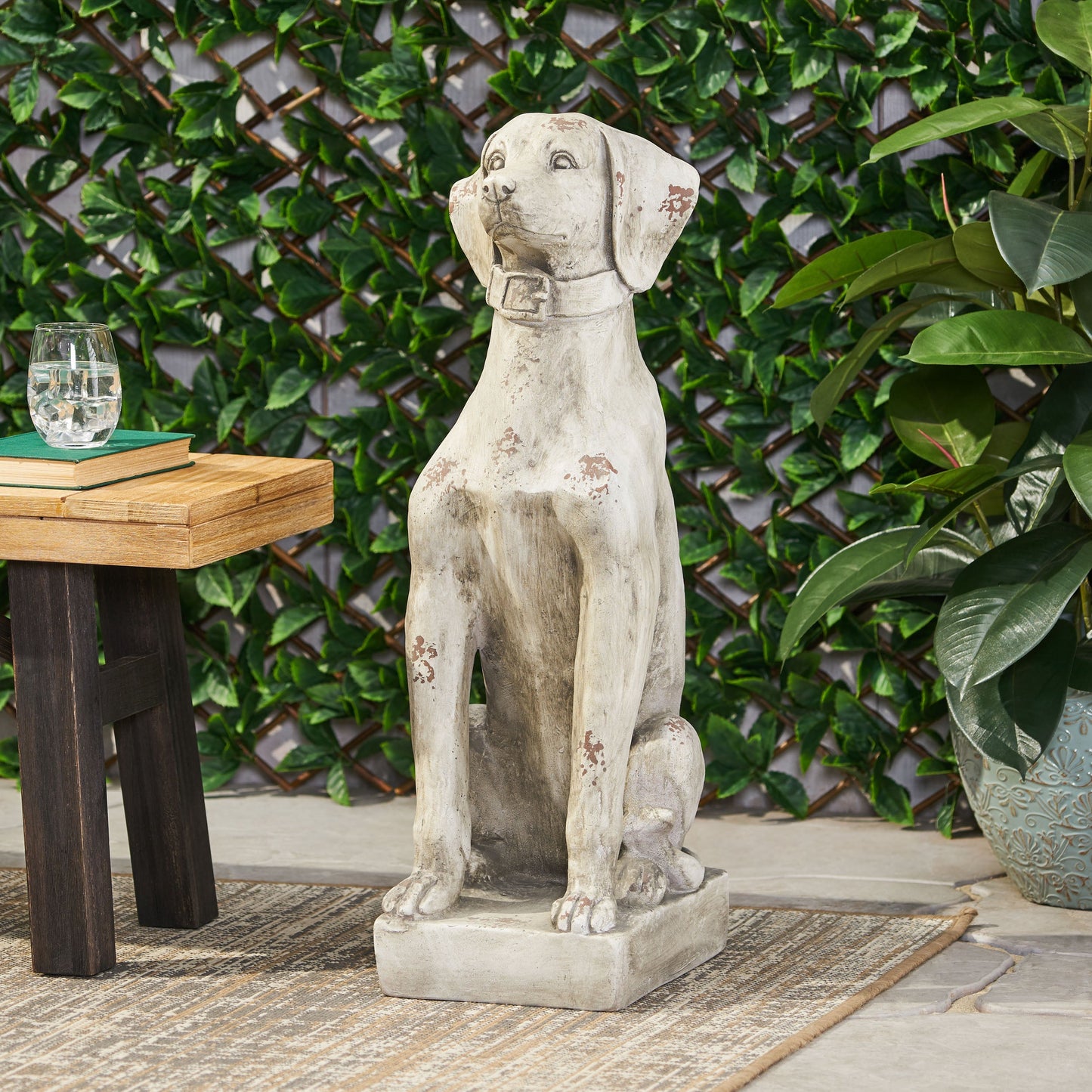 MGO Dog Decor Outdoor Dog Statue antique weathered finish by HouseOfZazla garden sculpture on Tampa Home & Garden Store
