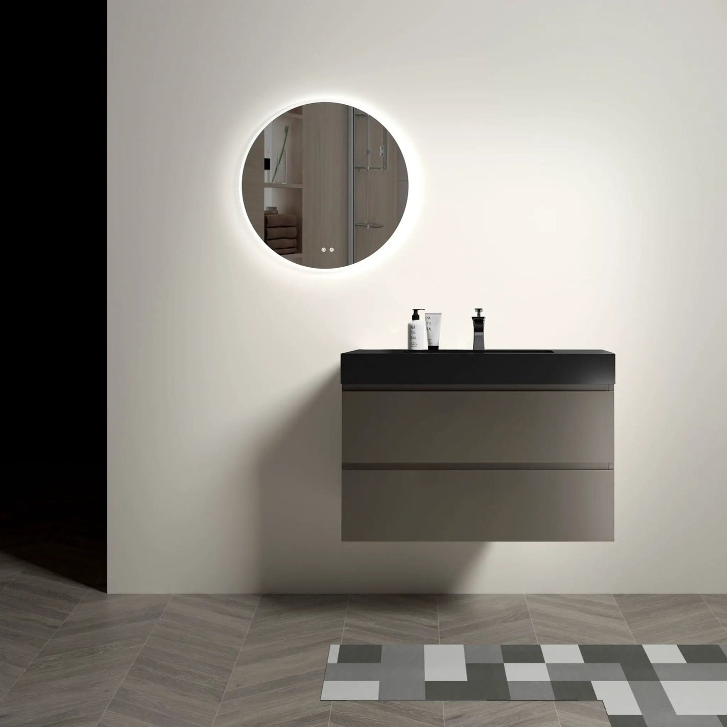 Alice bathroom vanity with sink, floating wall-mounted unit in charcoal gray with ample storage on Tampa Home & Garden Store