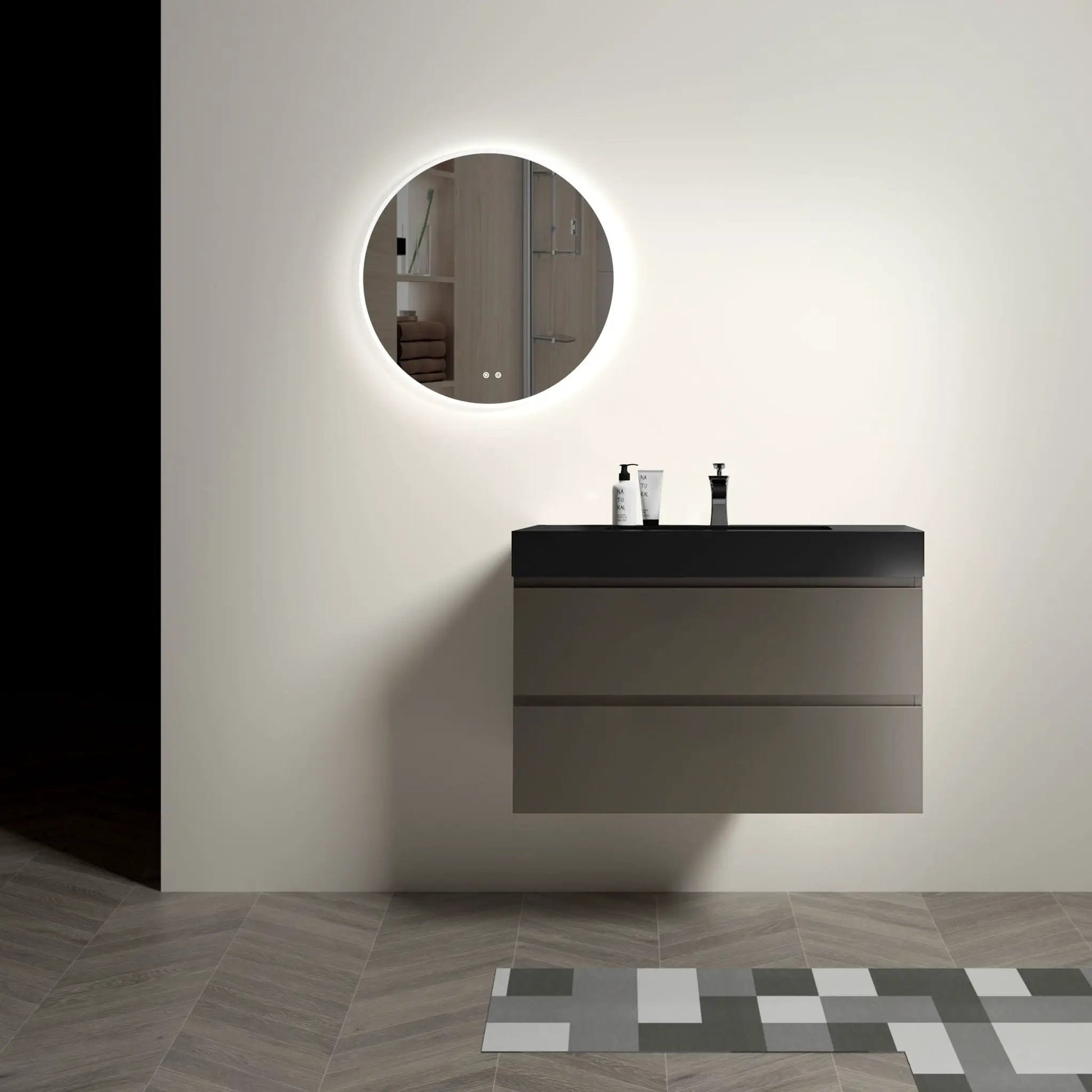 Alice bathroom vanity with sink, floating wall-mounted unit in charcoal gray with ample storage on Tampa Home & Garden Store