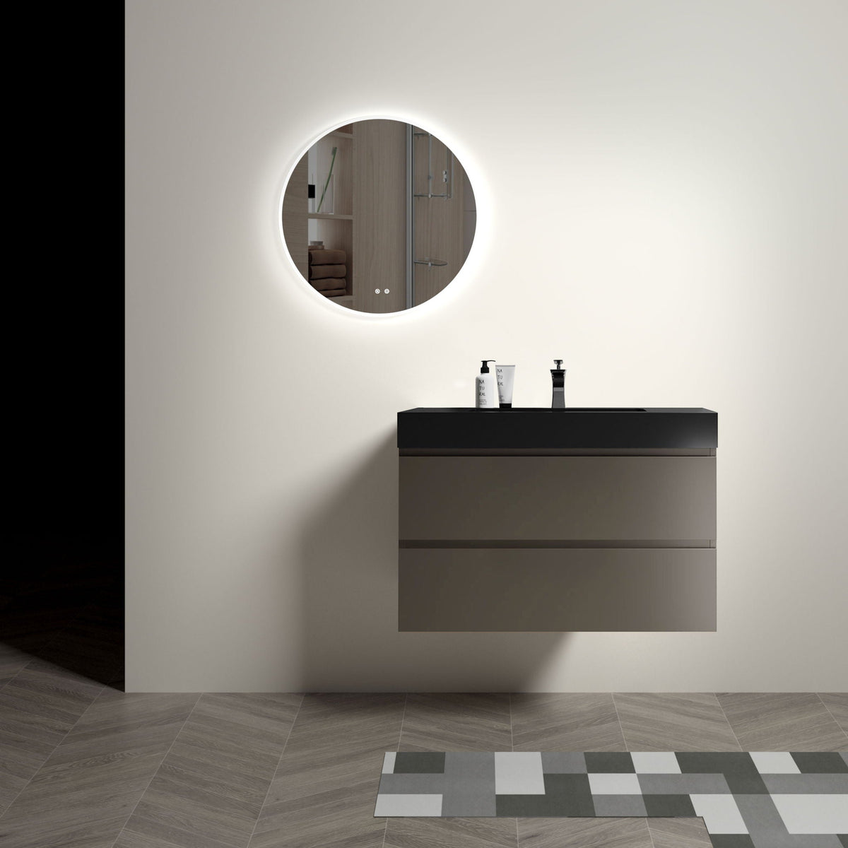 Alice Bathroom Vanity With Sink, black top vanity with round mirror by HouseOfZazla on Tampa Home & Garden Store