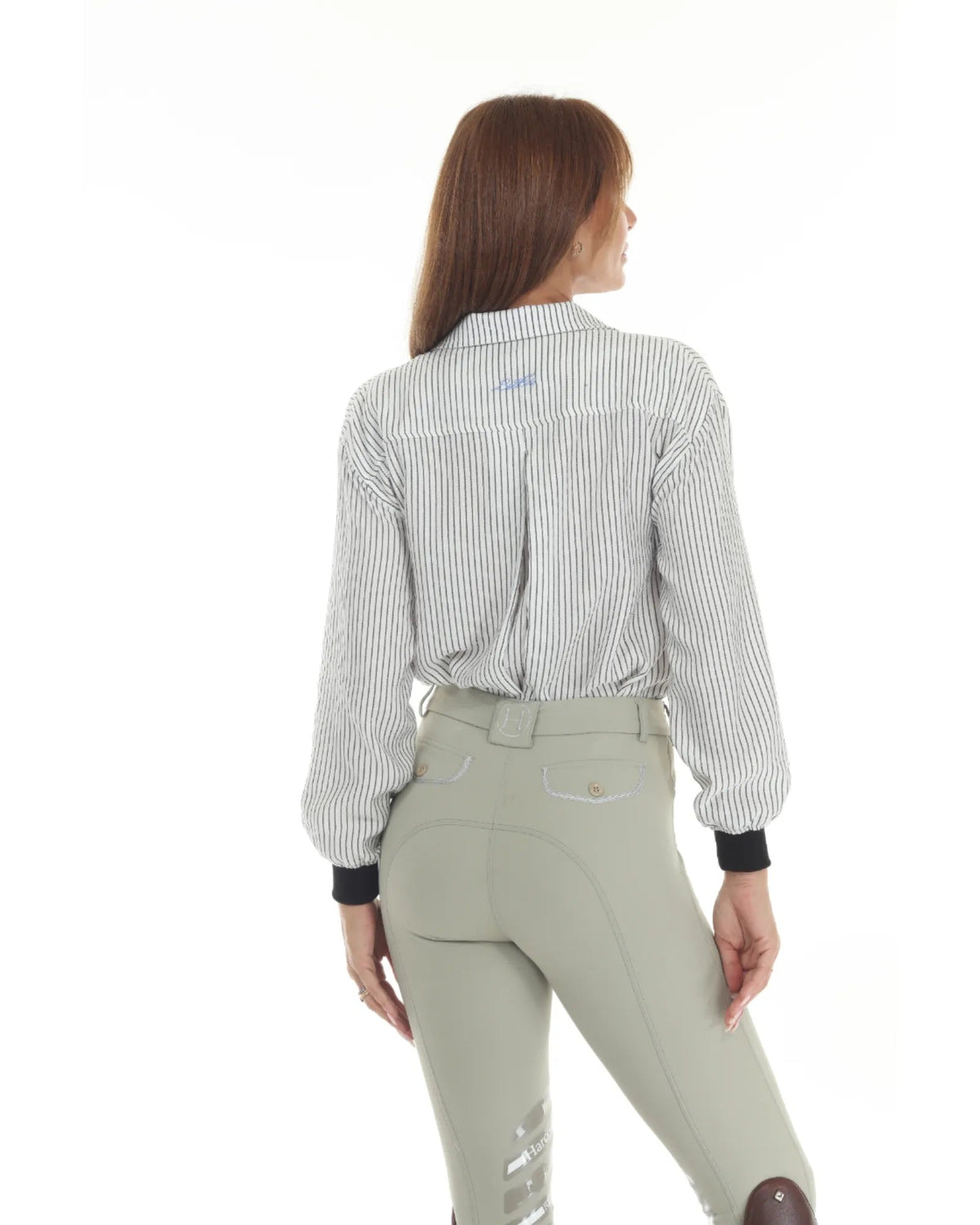 Sundae Womens Ivory And Black Pinstripe Blouse