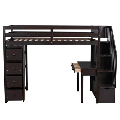 Loft Bed with Storage Drawers Desk and Stairs
