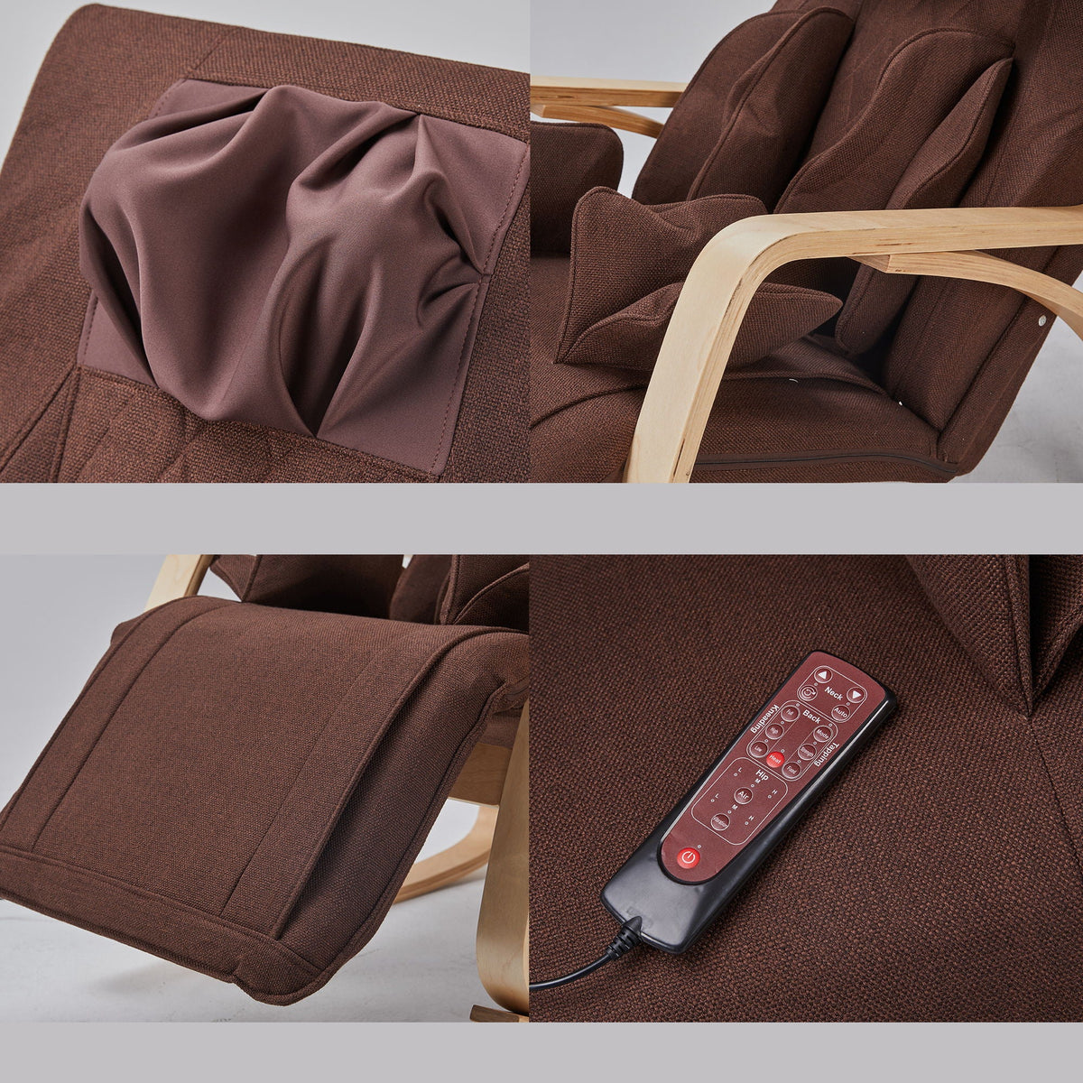 Massage rocking chair HouseOfZazla with air pressure cushions in brown fabric and frame on Tampa Home & Garden Store