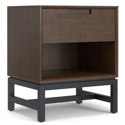 Walnut brown nightstand with drawer and open storage by HouseOfZazla, solid rubberwood on Tampa Home & Garden Store