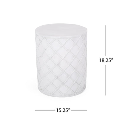 Nautical Rope Outdoor End Table In Antique White