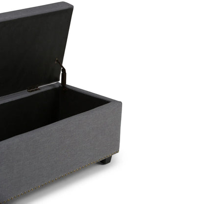 Hamilton Upholstered Storage Ottoman gray with nailhead trim open lid Unique Piece Furniture on Tampa Home & Garden Store
