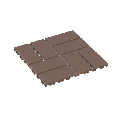Interlocking deck tiles, dark brown panels with textured surface and interlock clips on Tampa Home & Garden Store