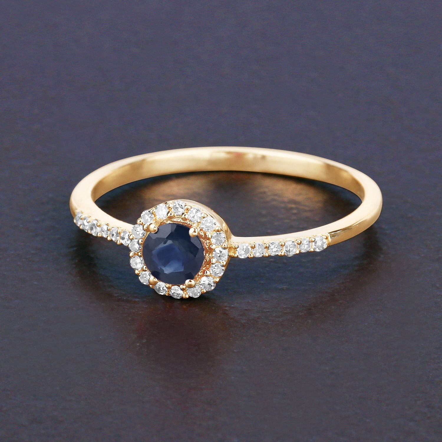 Ring, 0.38ct blue sapphire with diamond halo in 14K yellow gold by Bids.com on Tampa Home & Garden Store