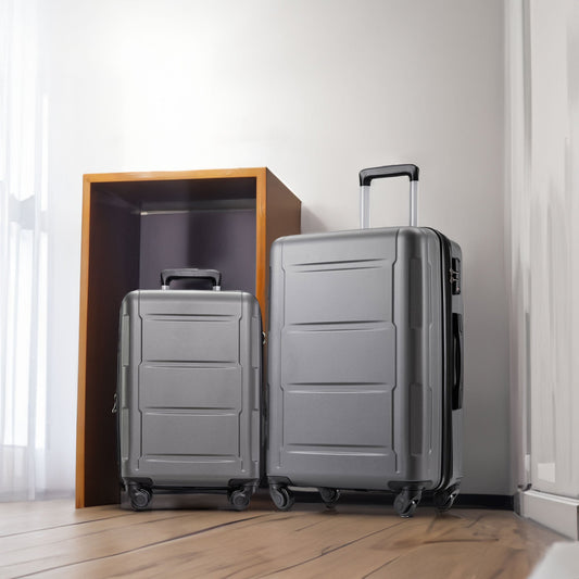 Ensemble de 2 valises extensibles à roulettes pivotantes, bagage léger en ABS avec serrure TSA, 20 pouces + 24 pouces, gris foncé + plastique